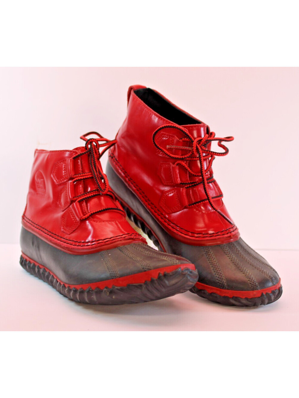 SOREL W's Out n About US 8.5M Classic Red Leather Ankle Duck Boot Red Laces LNC